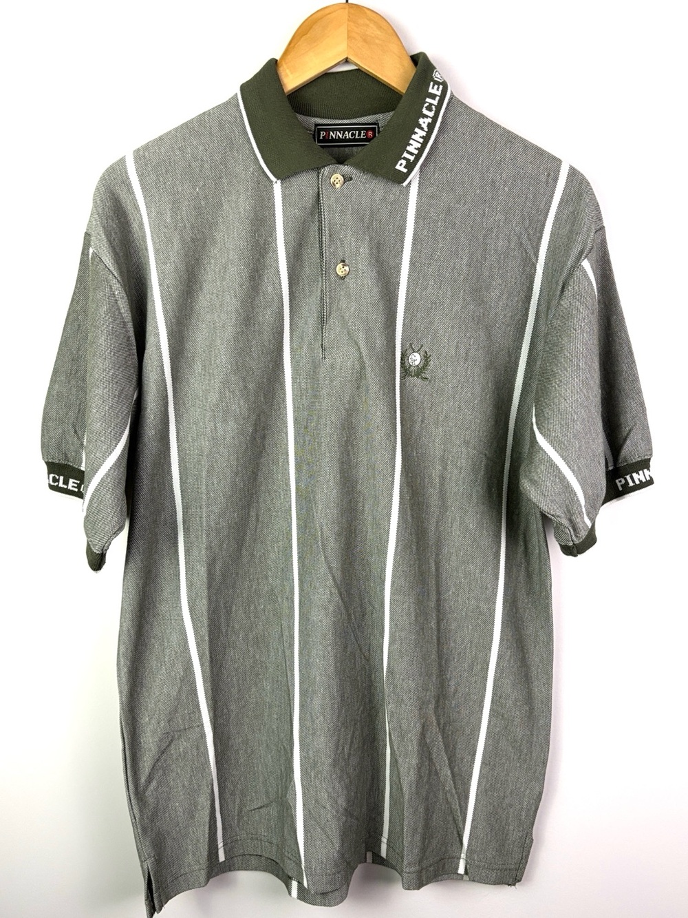 VIntage Pinnacle Men's grey/green  Stripe golf / Polo Shirt size M